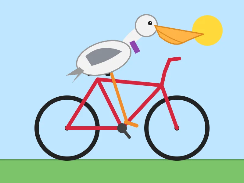 Haiku 5.5's SVG drawing of a pelican perched on a red bicycle, with a blue sky and yellow sun.